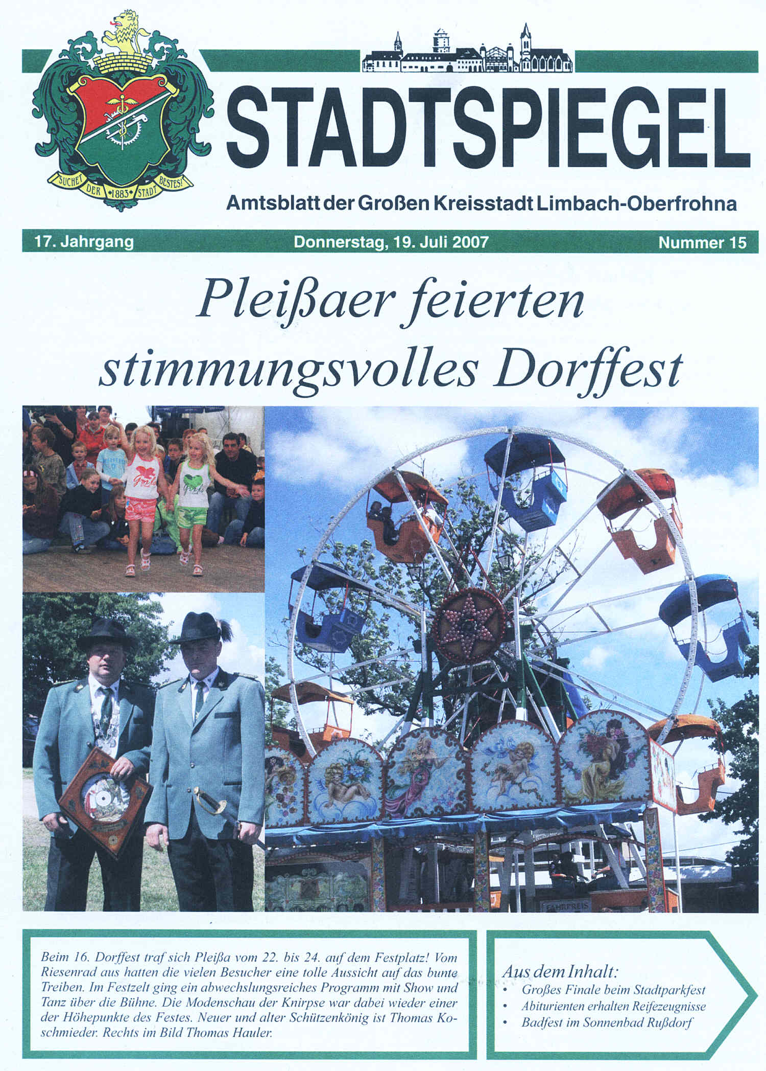 Titelblatt Stadtspiegel 19.07.07