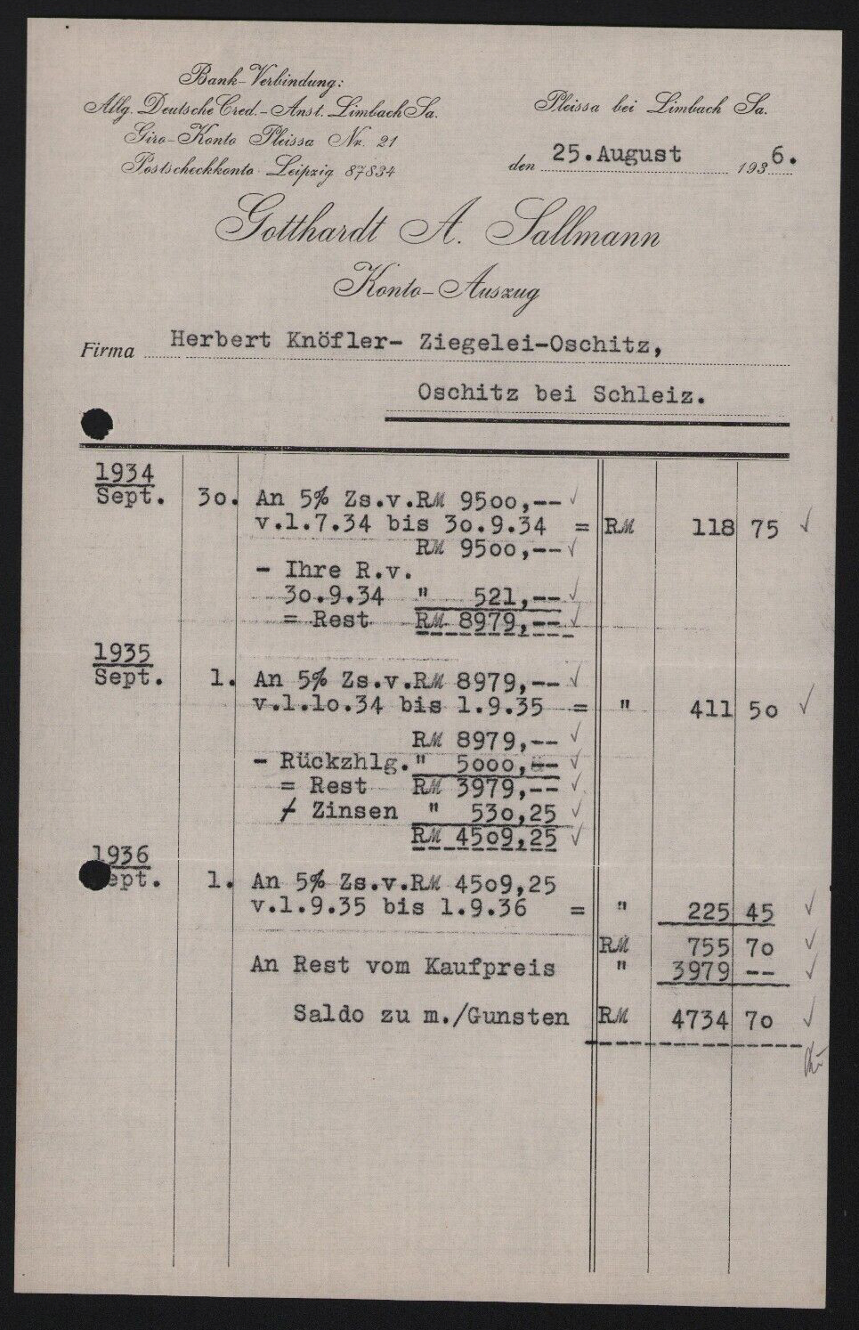 Kontoauszug 1936